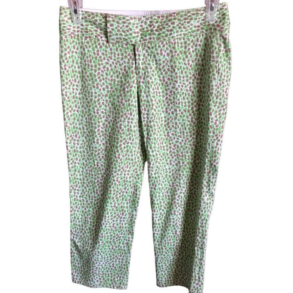 Lilly Pulitzer green pink pixie cropped capri pants  slacks sz 6